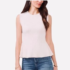 Vince Camuto Sleeveless Sweater Knit Top Size M Ribbed Texture Peplum Blush Pink